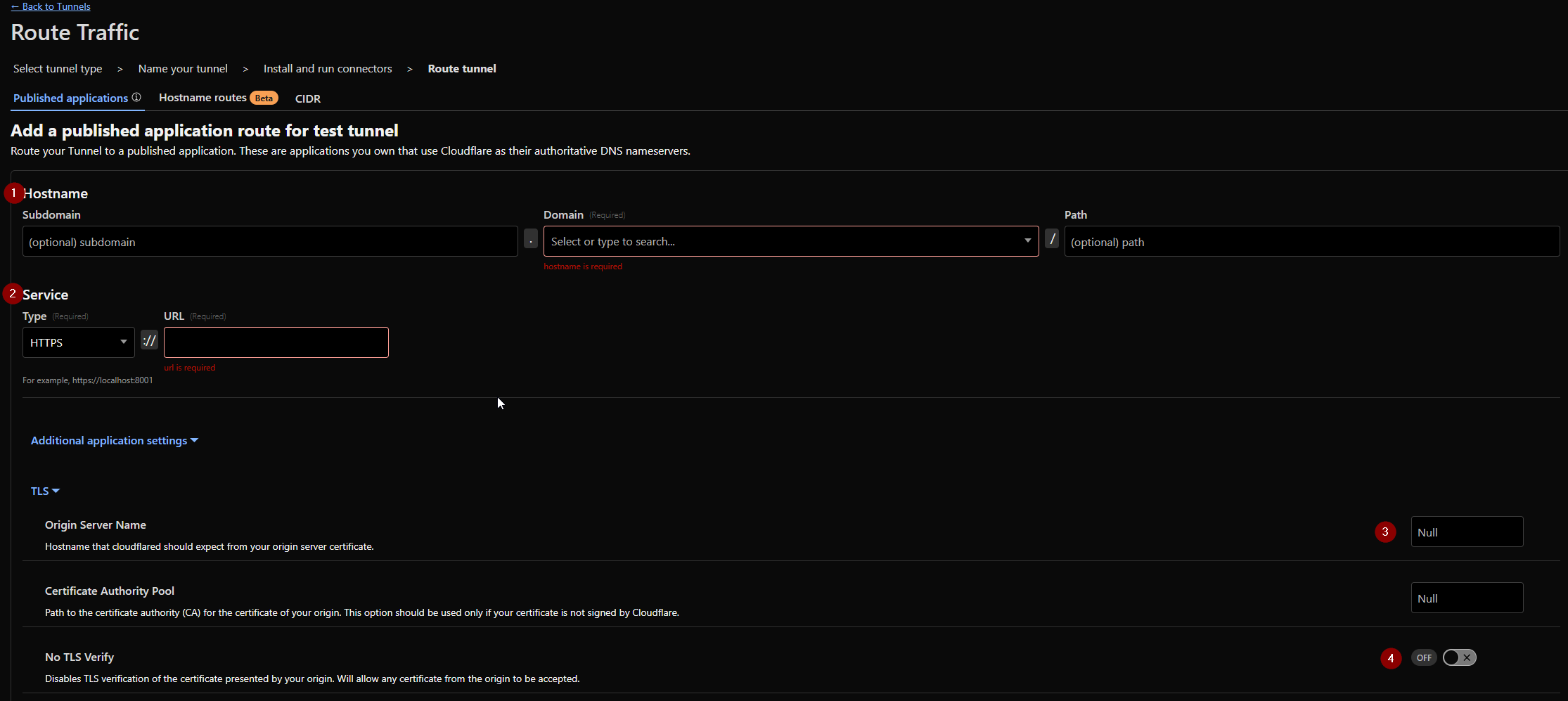 set cloudflare tunnel domain and tls